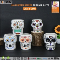 Ensemble de tasses à café en céramique personnalisées en forme de crâne, tasses à café Sugar Skull, OEM ODM, vente en gros, cadeau souvenir d'Halloween, fournisseur direct d'usine en gros
