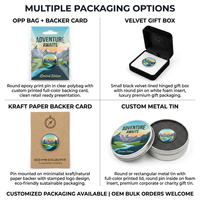 Épinglette personnalisée en acier inoxydable ronde avec impression couleur intégrale et dôme en époxy |   Fabricant de badges avec logo d'organisation caritative OEM