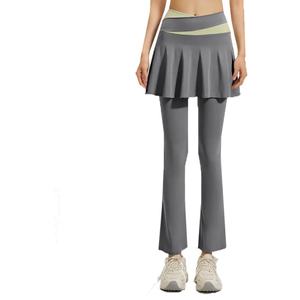 Wholesale Women's Color-Blocked Breathable Fitness Two-Piece Legging Running Bell-Bottom <b>Skirt</b> High Elasticity Waist Yoga Pants - Product Image 6