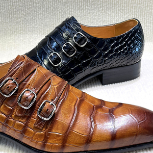 Chaussures de ville confortables pour hommes en cuir véritable, style mocassin à boucle, bout pointu, pour le bureau - Product Image 6