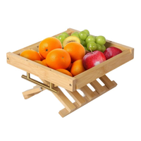 Natuurlijke Moderne Stijl Opvouwbare Fruit-En Voedselmand Met Handvat Bamboe En Hout Voor Thuis En Keuken Organizer Of Geschenkmand