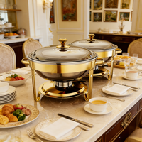Set Pemanas Makanan Buffet Hotel Golden Key, Wadah Sajian Stainless Steel Emas Perak