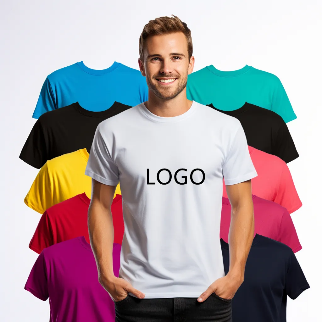 All'ingrosso personalizzato logo stampato 65 poliestere 35 cotone morbido bianco nero comodo t-shirt per gli uomini