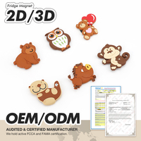 MOQ 3000 pièces Aimants de réfrigérateur personnalisés en silicone, motif animal 3D, étanches, écologiques, mignons et très aimantés