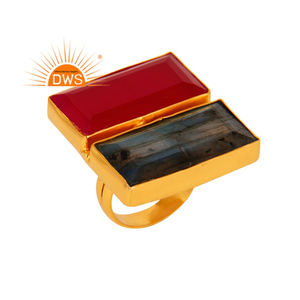 Anillo de plata de diseño fantástico, venta al por mayor, Natural labradorita, anillo de piedras preciosas de Calcedonia rosa para mujer, regalo para ella - Product Image 1