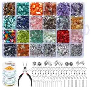 Perles en <span class=keywords><strong>pierre</strong></span> naturelle pour la fabrication de bijoux, kit DIY pour bracelet, perles irrégulières, cordon élastique, boîte d'accessoires - Product Image 3