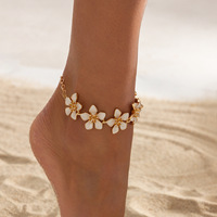 Cenda En gros Bracelet de cheville plaqué or style bohème, motif goutte d'eau et pétales de fleurs, style Ins, pour femme, cadeau