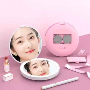 Logotipo personalizado de doble cara plegable portátil Mini bolsillo espejo de tocador con luces Led espejo de maquillaje redondo compacto espejo cosmético - Product Image 5