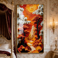 Impresión HD de Paisaje Forestal Rojo Anaranjado Moderno, Decoración para el Hogar, Sala de Estar, Hotel, Arte de Pared Interior, Pintura de Porcelana de Cristal