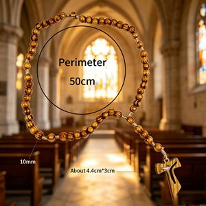 Collier religieux catholique en bois avec perles et croix plaquée argent, en alliage ABS/Zinc, mini perles phosphorescentes, vente en gros, pièce maîtresse - Product Image 3
