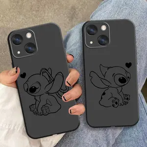 Disney Angel Stitch pareja funda de teléfono para Apple IPhone 14 13 12 11 SE XS XR X 7 8 6 Mini Plus Pro MAX funda negra suave
