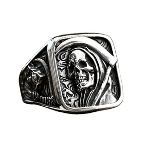 Gioielli di moda creativa falce Cool Biker Punk anelli Vintage gotico Grim mietitore teschio anello in acciaio inox per gli uomini