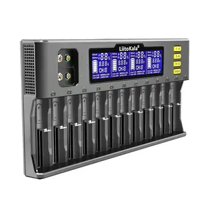 Chargeur de batterie LCD multifonctionnel LiitoKala Lii-S12 12 emplacements pour Li-ion LiFePO4 Ni-MH Ni-Cd 9V 21700 20700 26650 18650 16340 18350