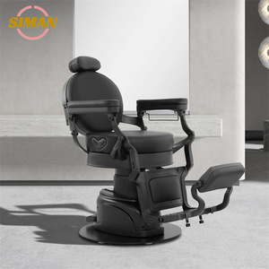 Fauteuil de Barbier Électrique Siman en Cuir Noir Pur, Chaise Métallique Portable Robuste, Mobilier Commercial pour Salon et Utilisation en Salle de Sport – Offre Spéciale - Product Image 1