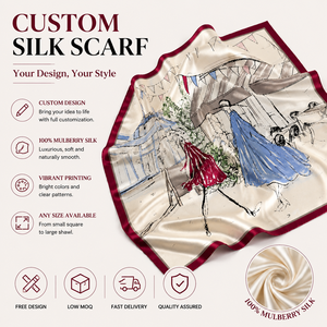 Écharpe carrée en soie de luxe personnalisée, impression d'art sur mesure, toutes tailles, foulard en soie de mûrier pour femme, accessoires de mode - Product Image 1