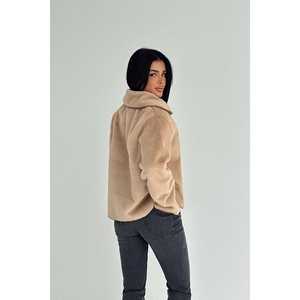 Manteau long beige en fourrure avec fermeture éclair, coupe ajustée, réversible, motif rayé imprimé, en laine teinte avec rembourrage en coton, en fourrure de renard fine - Product Image 1