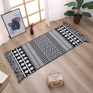 Iahe-alfombra de decoración con flecos bohemios, alfombras de jacquard con tejido de borlas, color blanco y negro