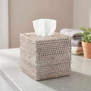 <b>Square</b> Rattan Tissue Box Cover Woven Storage <b>Basket</b> for Bathrooms Eco-Friendly Rustic Style - Product Image 4