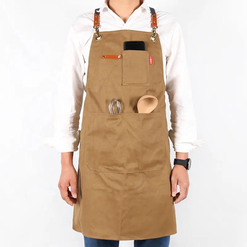 CHANGRONG Custom Men women brown canvas unisex apron kitchen