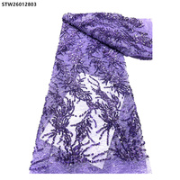 Tissu pour robe de mariée, broderie douce, dentelle française en tulle, tissu en dentelle française perlée avec des paillettes brillantes