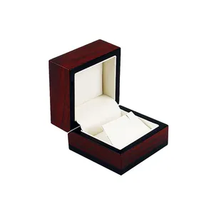 Luxuoso logotipo personalizado, vermelho, madeira veludo de alta qualidade, conjunto de joias, caixa de embalagem, anéis, caixa de presente