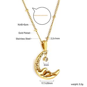 Collier pendentif étoile et lune créatif en zircon, plaqué or 18 carats, en acier inoxydable, pour femmes, de la marque Aashion Jewelry - Product Image 2