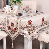 Nappe de table en polyester de style européen, luxueuse, simple, avec broderie de fleurs de rose, technique de tissage pour tables rectangulaires
