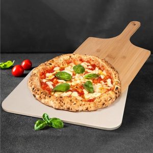 Ensemble de pierres à pizza avec pelle en bois et coupe-pizza 30x38cm pour pizzas et pains faits maison - Product Image 6