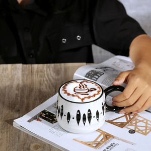 Cartoon Style Porcelain <b>Ceramic</b> <b>Mugs</b> Black White Dishwasher Microwave Safe Reusable Customizable Business Gifts Hot Food Safe - Product Image 4