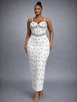 Robe de soirée élégante pour femme avec strass et bandage, style camisole sexy