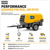 Compresor de Aire de Tornillo Diésel Portátil Atlas Copco XAS88 con Motor Kubota de 33kw para Operaciones en Obras de Construcción de Carreteras