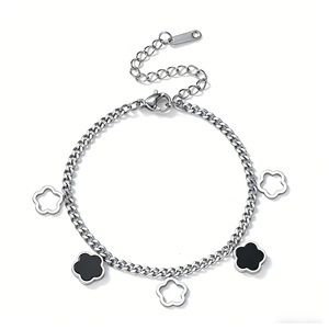 CAIOOCHE สร้อยข้อมือรูปใบโคลเวอร์ห้าแฉกชุบทอง 18k PVD สุดหรู กันน้ำ ทำจากสแตนเลสสตีล ประดับเปลือกหอยรูปดอกไม้ ของขวัญสุดพิเศษ - Product Image 3