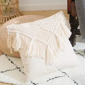 Wholesale Home Decorative Cotton Woven Throw Pillow Covers Boho Tassel Tufted Cushion Pillow Cover