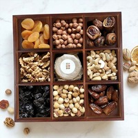 Plateau en bois multi-compartiments, plateau de service en bambou avec 9 sections, plateau à collation divisé en bois, boîte de rangement pour noix