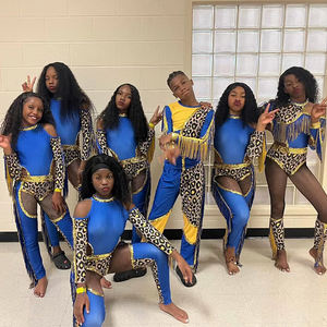 فريق الرقص الأسود ماغوريت الزي أفرول الترتر الأزرق ملابس الرقص لأداء مخصص ماغوريت الرقص الزي الرسمي مع هامش - Product Image 2