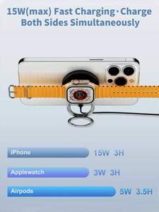 Soporte de Carga Inalámbrico Multifuncional 3 en 1 para Teléfono Móvil, Compatible con iPhone 14 y 15, Auriculares y Reloj - Product Image 3