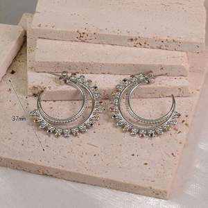 2025 populaire femmes Punk plaqué or en acier inoxydable boucles d'oreilles C forme Double couche cristal bohème bijoux en gros - Product Image 5