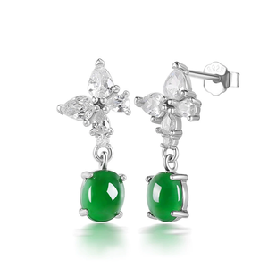 Boucles d'oreilles en jadeite véritable de qualité A, vert jade, avec motif papillon, jade de qualité glace, incrustation en argent S925, boucles d'oreilles haut de gamme pour femmes - Product Image 3