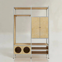 Armoire ouverte en profilé aluminium et contreplaqué marin, meuble de rangement multifonctionnel, présentoir à vêtements