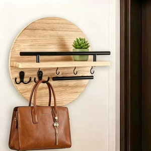 Round Wall Mounted Storage Rack With <b>Hooks</b> And <b>Shelf</b> For Keys Sunglasses Living Room Entryway Organizer - Product Image 2