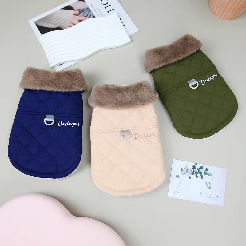 Fashionable Three Colors Pet Coat With Warm Fur Collar Dog Winter Clothes Windproof Vest For Pet Dog Cat