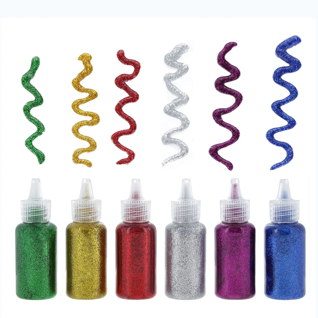 6 Bright Classic Colors 20ml Glitter Glue Set for Gluing, Drawing, Writing, Outlining