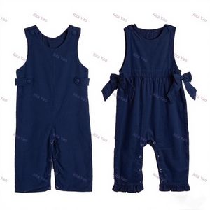 Barboteuse rouge personnalisée en velours côtelé pour bébé garçon, vêtements longs en coton uni pour <span class=keywords><strong>petite</strong></span> fille, combinaison avec nœud latéral pour bébé, 2025 - Product Image 2