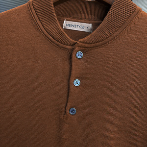 سترة هنري كولار طويلة الأكمام من الصوف المحبوك للرجال، بلون واحد، بأسلوب أنيق وعصري، مناسبة للعمل، بالجملة من المصنع. - Product Image 4