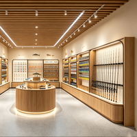 Meuble de présentation robuste et écologique sur mesure pour magasin de pêche, comptoir mural éclairé par LED pour la vente de cannes à pêche et leur accessoires