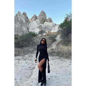 Vestido Elegante Negro de Manga Larga, Corte en A, para Oficina, con Estampado Floral, Cuello Cuadrado, Lujoso, Tallas XS a 6XL, para Clubes, Días Informales, Primavera - Product Image 3