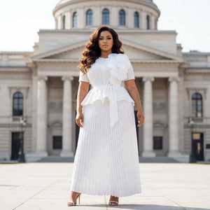 Completo Miyak con Top Irregolare Plissettato e Motivo Floreale Tridimensionale con Diamanti e Gonna Lunga <span class=keywords><strong>Plissettata</strong></span> - Product Image 3