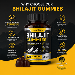 Gummies de Shilajit sans sucre à base de plantes, riches en acide fulvique, oligo-éléments et Ashwagandha, pour stimuler l'énergie quotidienne, renforcer la résistance et équilibrer le stress - Product Image 2