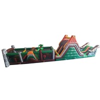 Parcours d'obstacles gonflable Jurassic de 66 pieds, château gonflable à thème dinosaure pour usage humide et sec avec toboggan pour enfants, idéal pour parcs aquatiques et fêtes