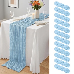 <span class=keywords><strong>Chemin</strong></span> <span class=keywords><strong>de</strong></span> <span class=keywords><strong>table</strong></span> bleu style ferme en <span class=keywords><strong>gaze</strong></span> unie, <span class=keywords><strong>chemin</strong></span> <span class=keywords><strong>de</strong></span> <span class=keywords><strong>table</strong></span> en <span class=keywords><strong>gaze</strong></span> <span class=keywords><strong>de</strong></span> coton personnalisé avec logo pour mariage et fête - Product Image 1
